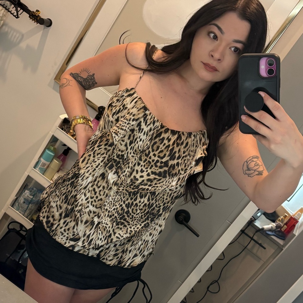 Women’s Y2K Silk Leopard Print Top Size Small